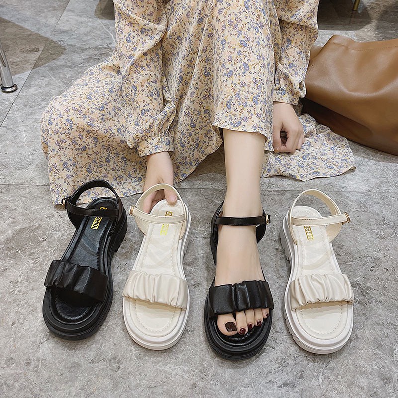 Sandal nữ quai Nhún đế cao 3cm cực ki đẹp