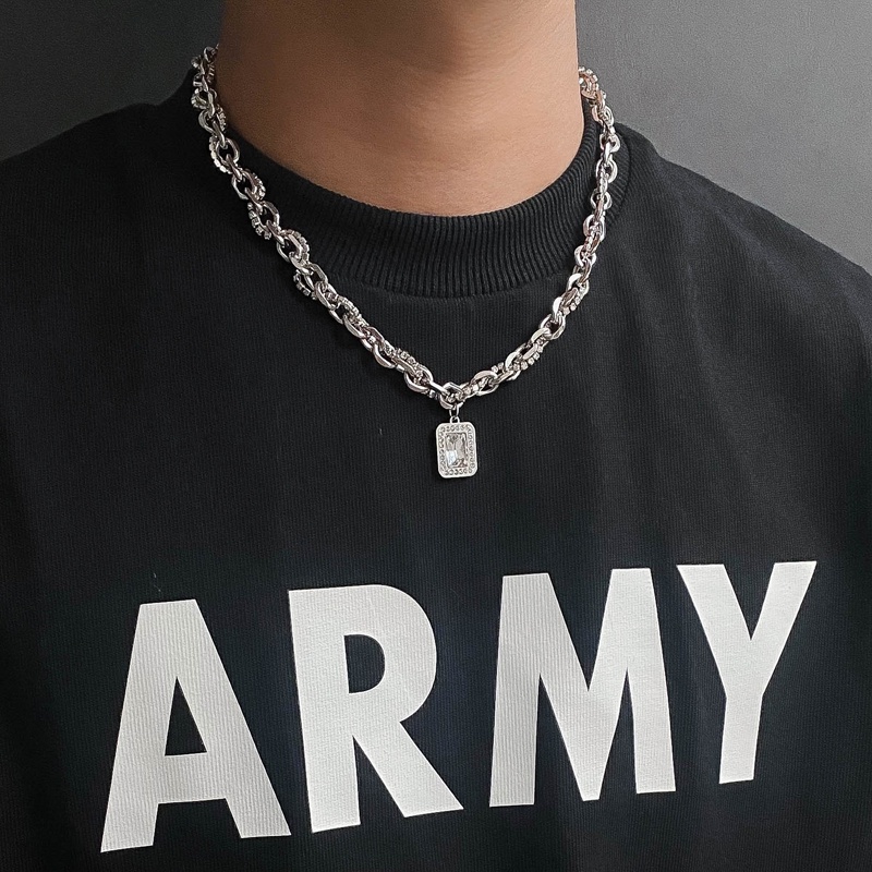 Vòng cổ Hai Lớp Đính Hạt Kim Cương Phong Cách Đường Phố