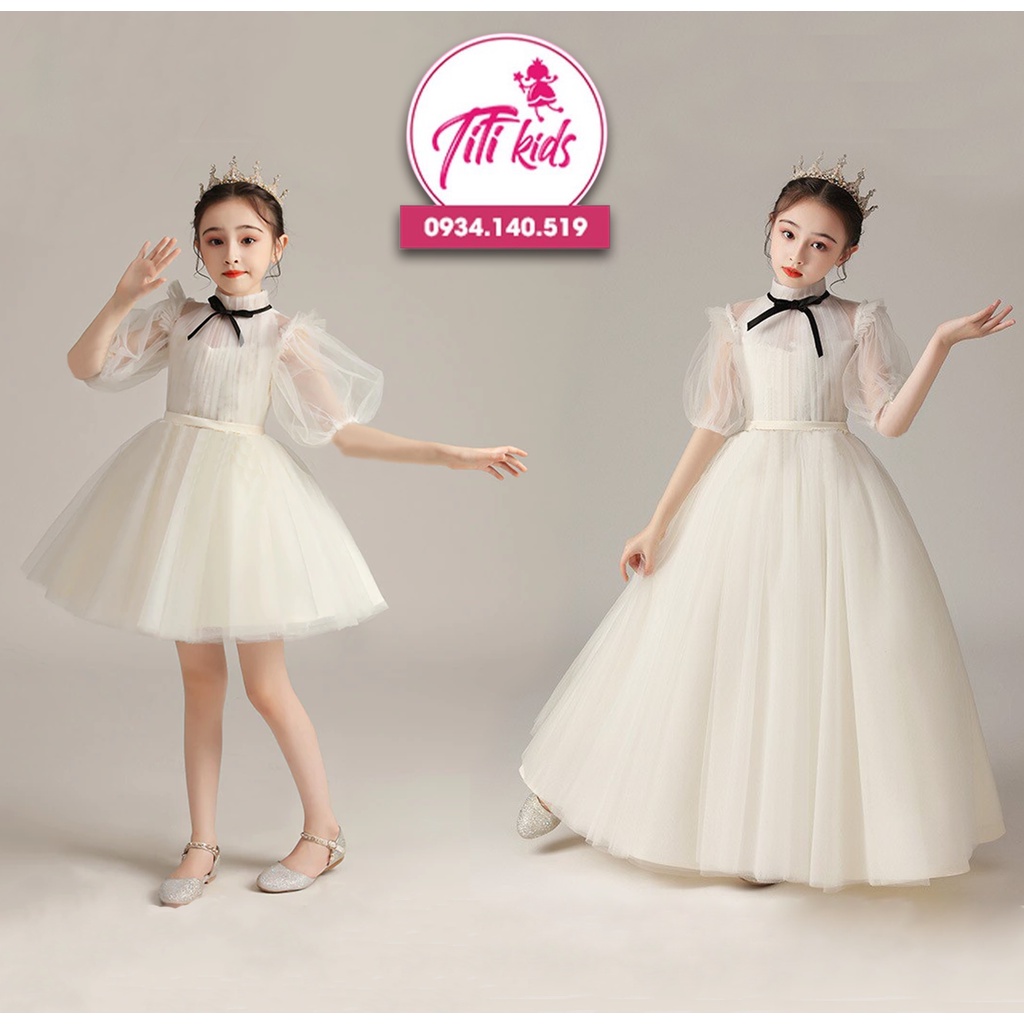 Đầm Công Chúa Bé Gái TiTiKids Trắng Cao Cấp CC139