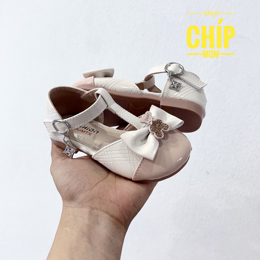giày búp bê bé gái giày bệt cho bé da PU bóng mềm dễ lau nơ gấu đế dẻo êm chân full box 9007 ( có video ảnh thật )