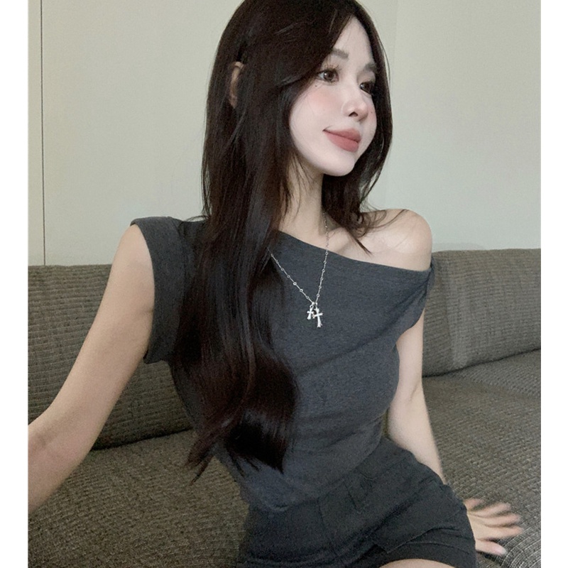 Áo Thun Không Tay Hở Vai Dáng Ôm Thời Trang Quyến Rũ Dành Cho Nữ