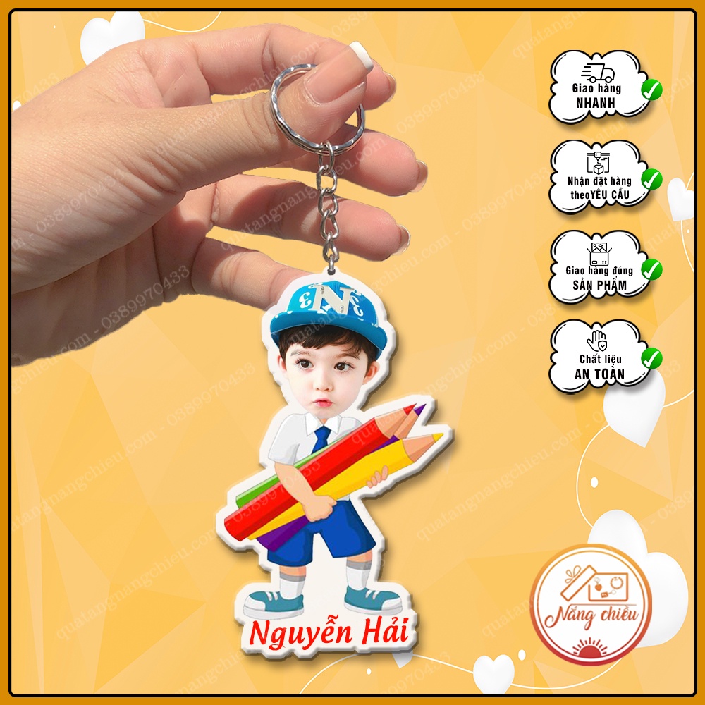 Móc khóa treo balo , phụ kiện treo xe, Cắt ghép ảnh con yêu theo yêu cầu, quà tặng đầu năm học mới, sinh nhật, sự kiện