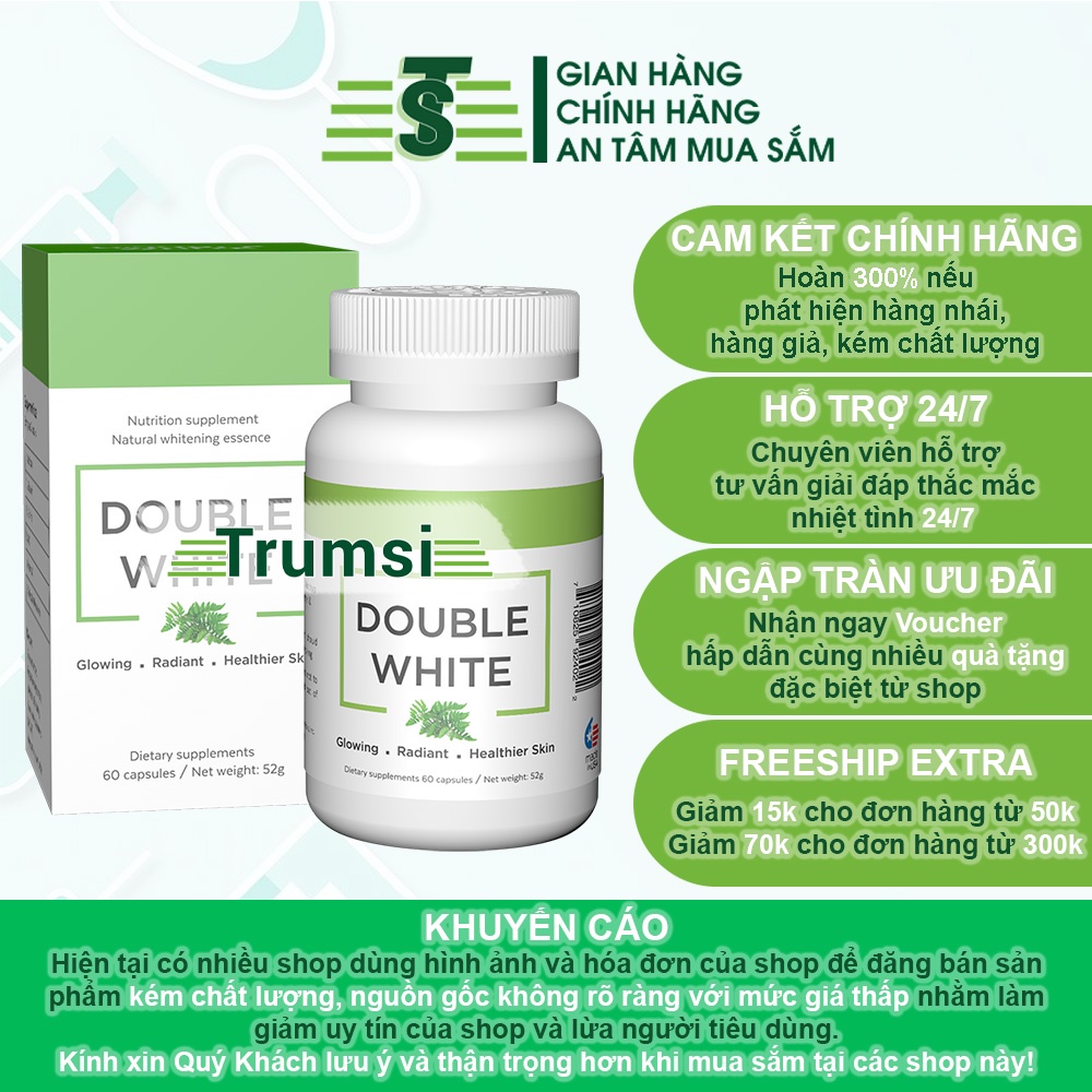 Viên Uống Trắng Da Toàn Thân Double White Giúp Đẹp Da Giảm Nám Chống Nắng Và Ngăn Ngừa Lão Hoá Nhập Khẩu Chính Hãng USA