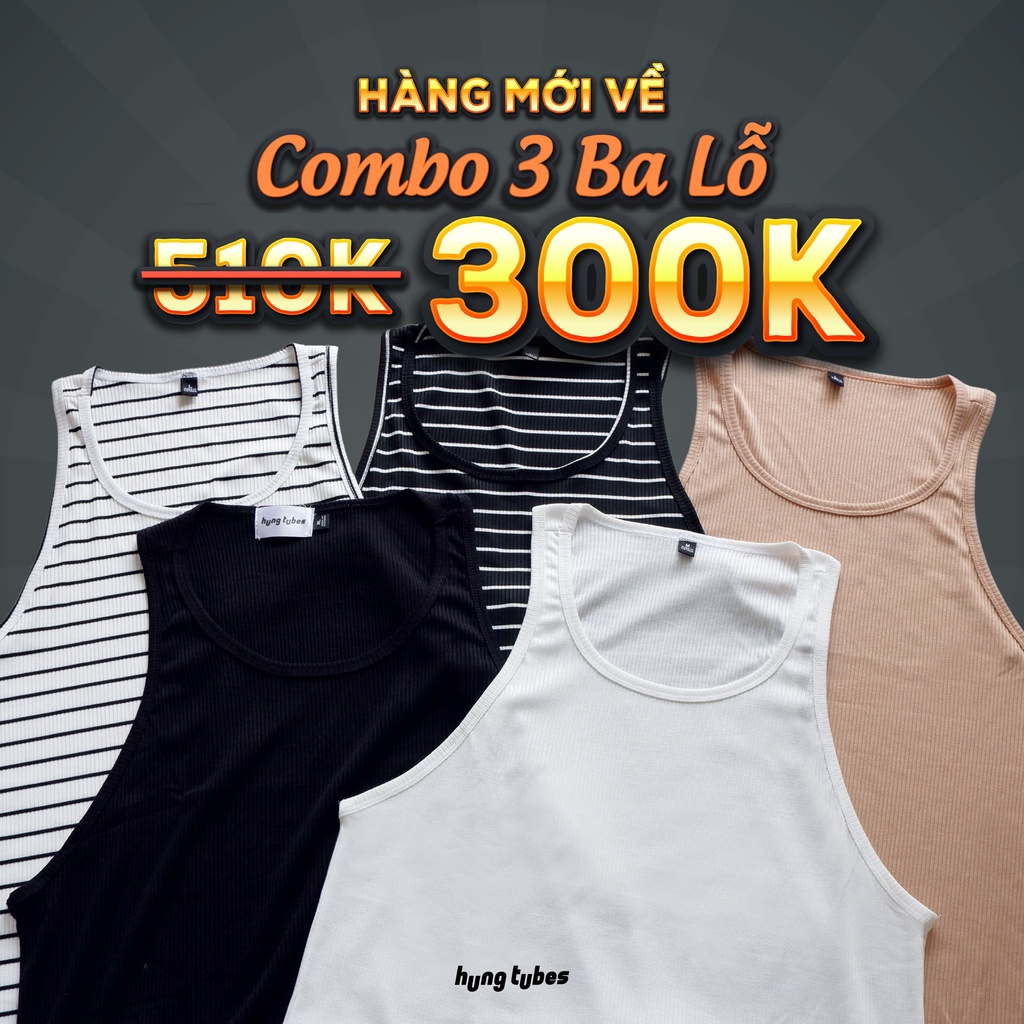 COMBO 3 ÁO BA LỖ thun gân cotton mềm mại đi biển thoải mái Hung Tubes