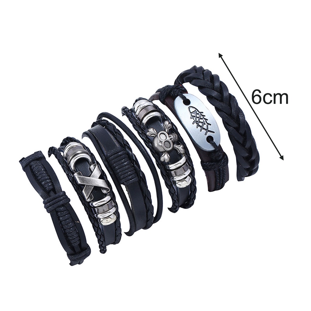 6 vòng tay dây da nhiều lớp cá tính cho nam