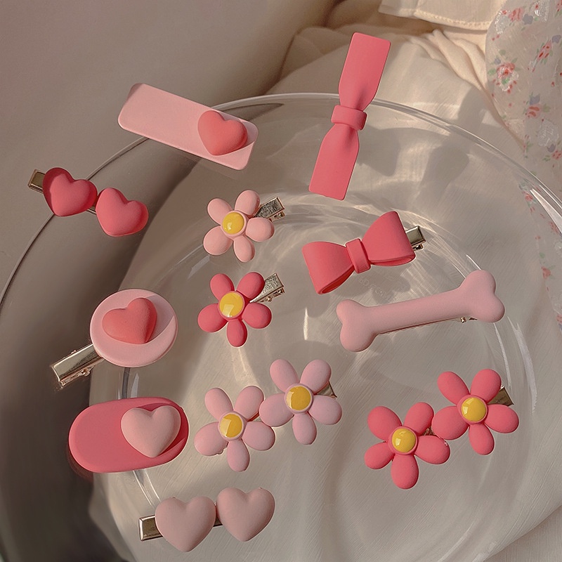 Kẹp Tóc Mái Trước Bằng Nhựa Resin Hình Hoa Nhỏ Màu Hồng Thời Trang Mùa Hè Cho Nữ