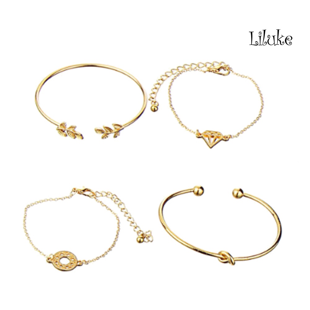 Set 4 Vòng Tay Hợp Kim Hở Kiểu Dáng Retro Thời Trang Cho Nữ