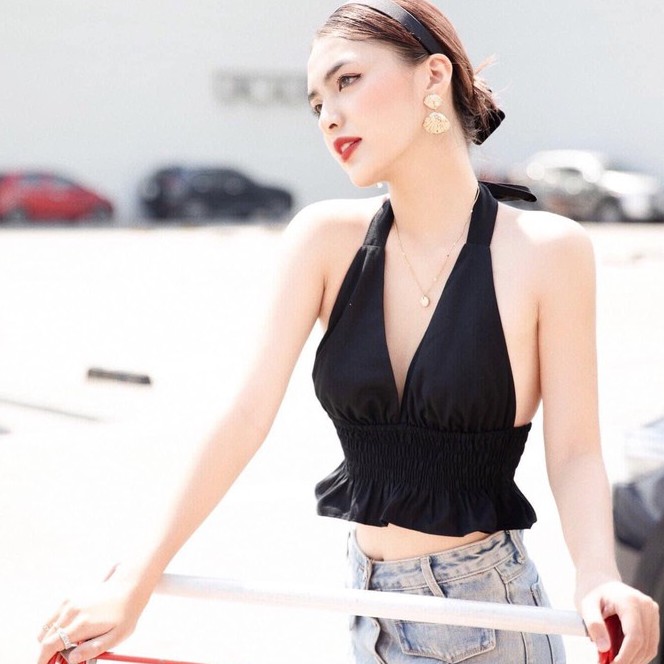 Áo croptop cổ V hở lưng, hai màu trắng và đen sang chảnh (Kèm ảnh feedback khách hàng)