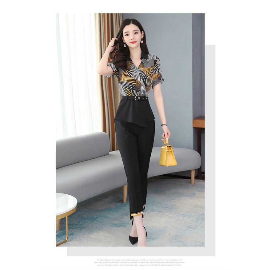 HÀNG NHẬP - SET BỘ CÔNG SỞ ÁO PEPLUM HỌA TIẾT QUẦN TÂY CAO CẤP - MH85295