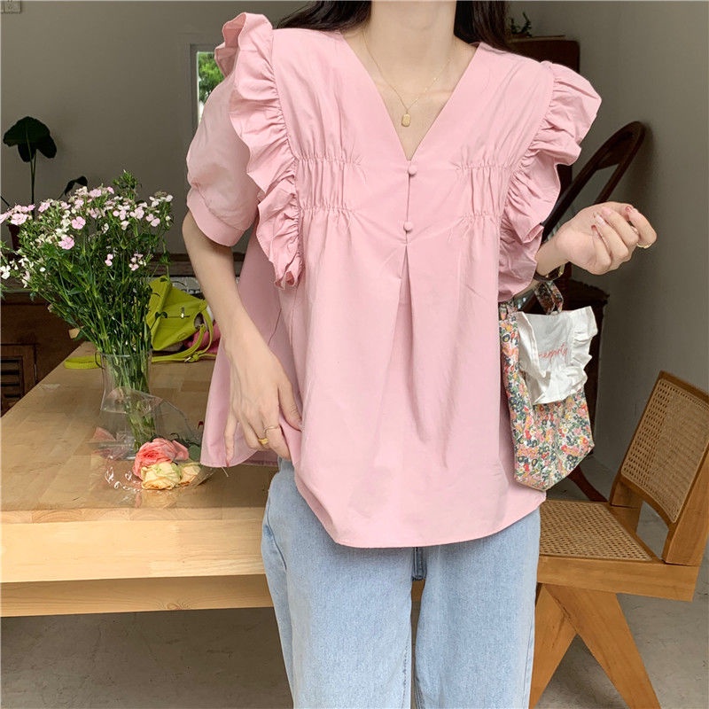 Áo Thun Tay Ngắn Màu Trơn Dáng Rộng Phong Cách Hàn Quốc Dễ Thương