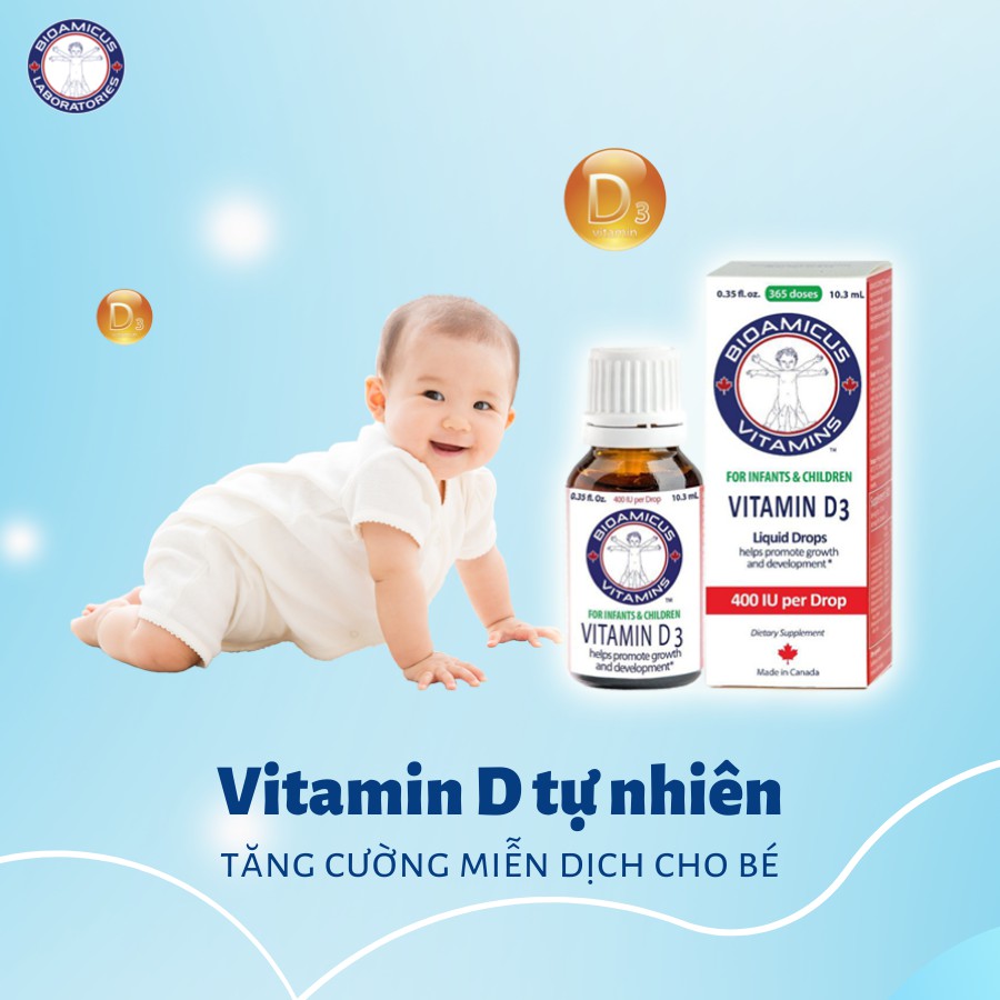 Bioamicus Vitamin D3 - Giúp bổ sung Vitamin D3 cho trẻ em, tăng cường hấp thu Calcium. Hỗ trợ phát triển xương, răng