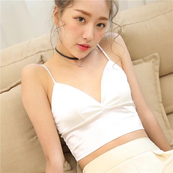 Áo Bra croptop satin cài khuy bản to_ NuciFera