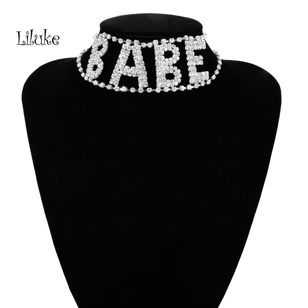 Vòng Cổ Choker Hợp Kim Mạ Vàng Trang Trí Chữ Babe Đính Đá Sang Trọng Cho Nữ