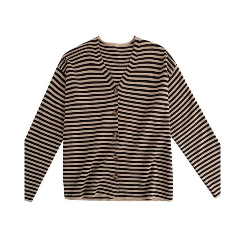 (Hình thật) Áo khoác Cardigan sọc ngang màu nâu nhạt Jennie Hyuna | BigBuy360 - bigbuy360.vn