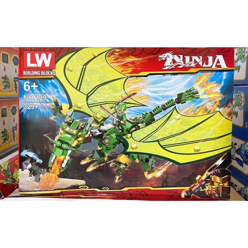 Lắp ráp xếp hình LW 128 Zimo ZM1803 Rồng Xanh Rồng đỏ của Kai và Jay ninjago