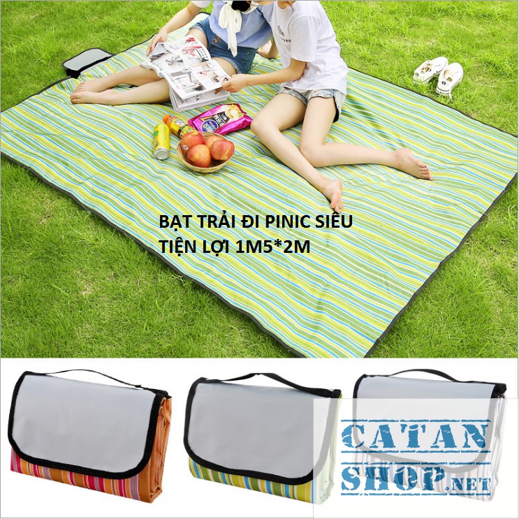 Bạt trải cắm trại 1M5 * 2M xếp gọn, thảm trải đi phượt, picnic 3 lớp chống thấm tuyệt đối có quai xách cao cấp