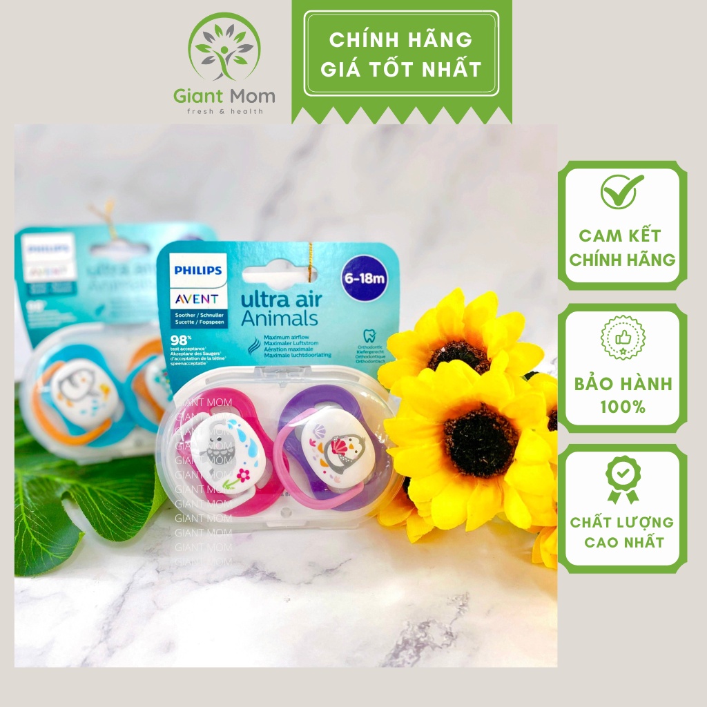 Ti Giả/ti Ngậm Chỉnh Nha Avent Ultra Air Animals Cho Bé 0-6m/6-18m