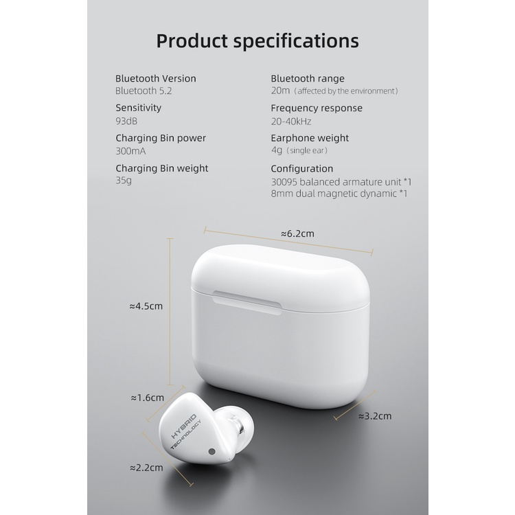 Tai nghe nhét tai không dây KZ CCA CC1 TWS 5.2 kết nối Bluetooth S2 S1 Z1 PRO SA08 Q2S