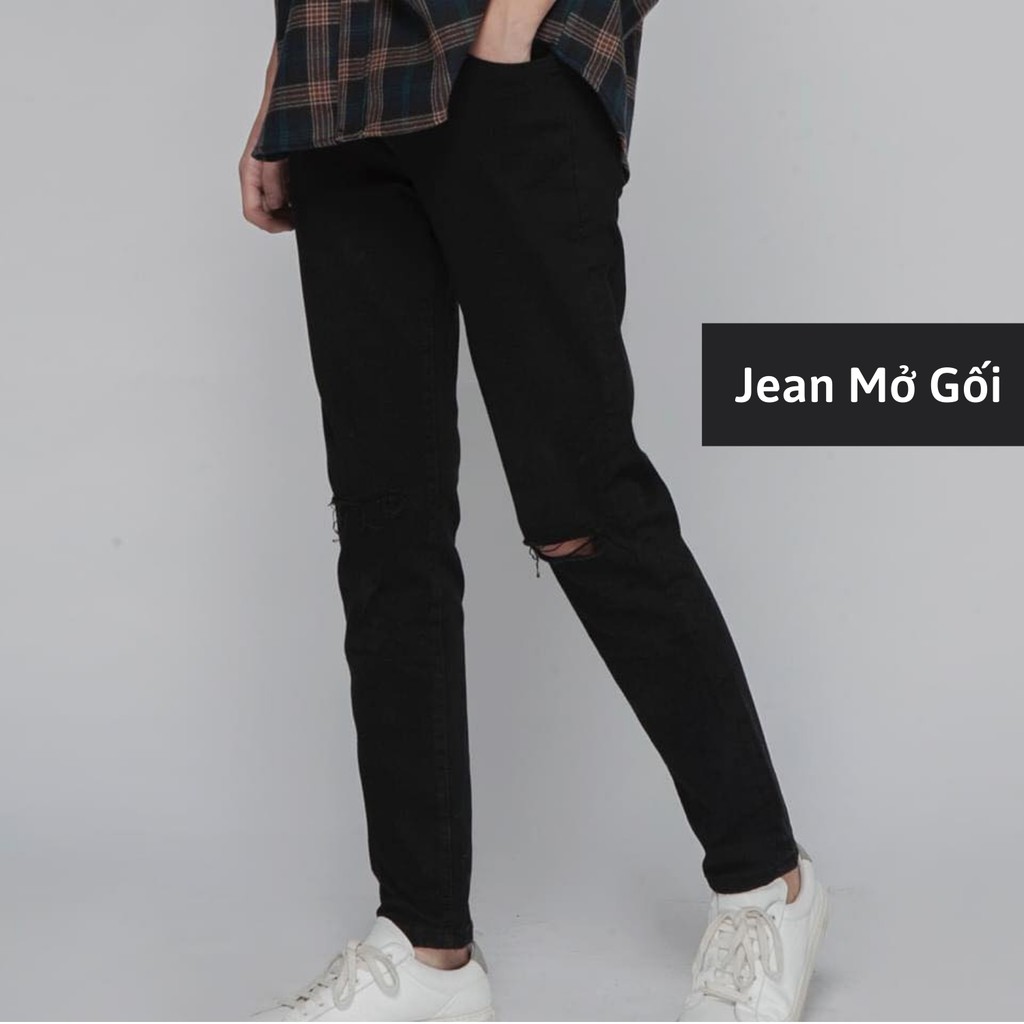 Quần jean nam đen rách gối dáng Skinny, quần bò đen trơn Classic thời trang JBAGY - JBJ