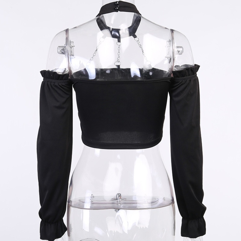 Áo croptop tay dài trễ vai phối dây xích thời trang quyến rũ cho nữ