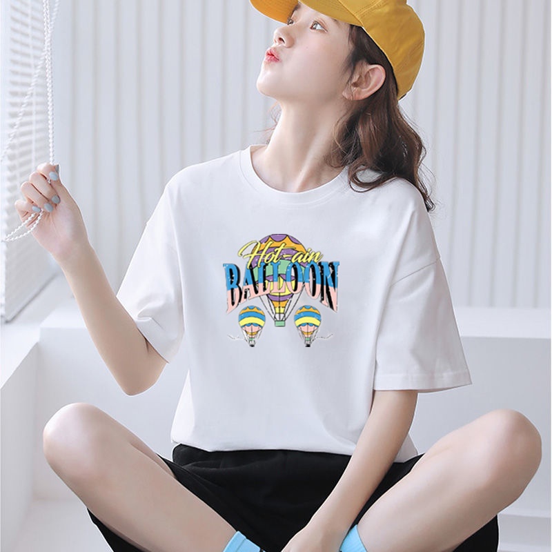 Áo Thun Tay Ngắn Dáng Rộng In Họa Tiết Đơn Giản Phong Cách Hàn Quốc Thời Trang Mùa Hè Hàng Mới Dành Cho Bạn Nữ 2021