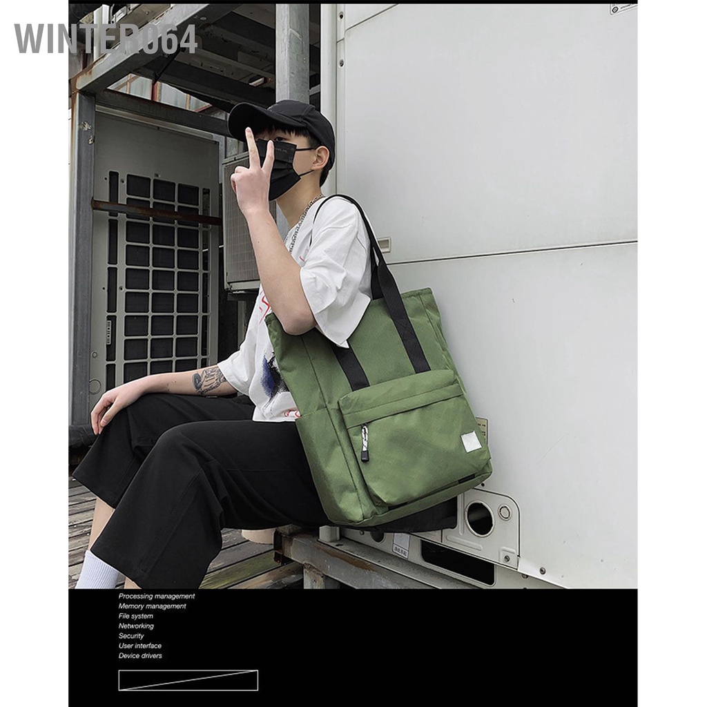 Winter064 Túi Tote Lớn Đơn giản Phong cách Unisex xách Thường ngày đeo vai sinh viên vải Oxford với túi