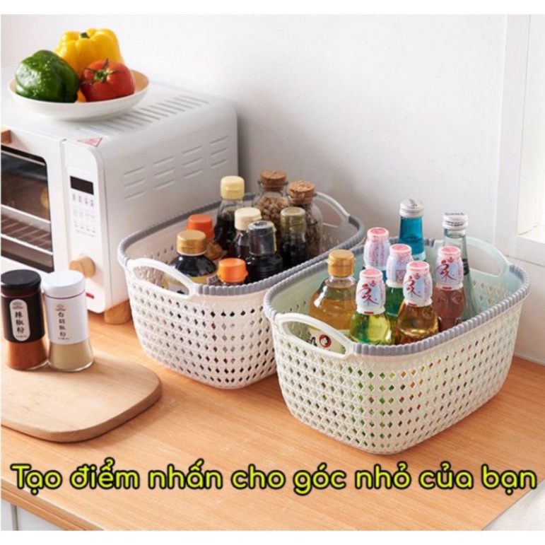 giỏ nhựa đựng đồ đan hoa 2 kích cỡ loại nhỏ, rổ nhựa Việt Nhật 3377