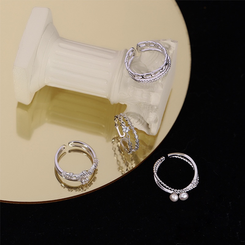 Nhẫn hai lớp hình học Zircon Nhẫn thời trang Hàn Quốc độc đáo