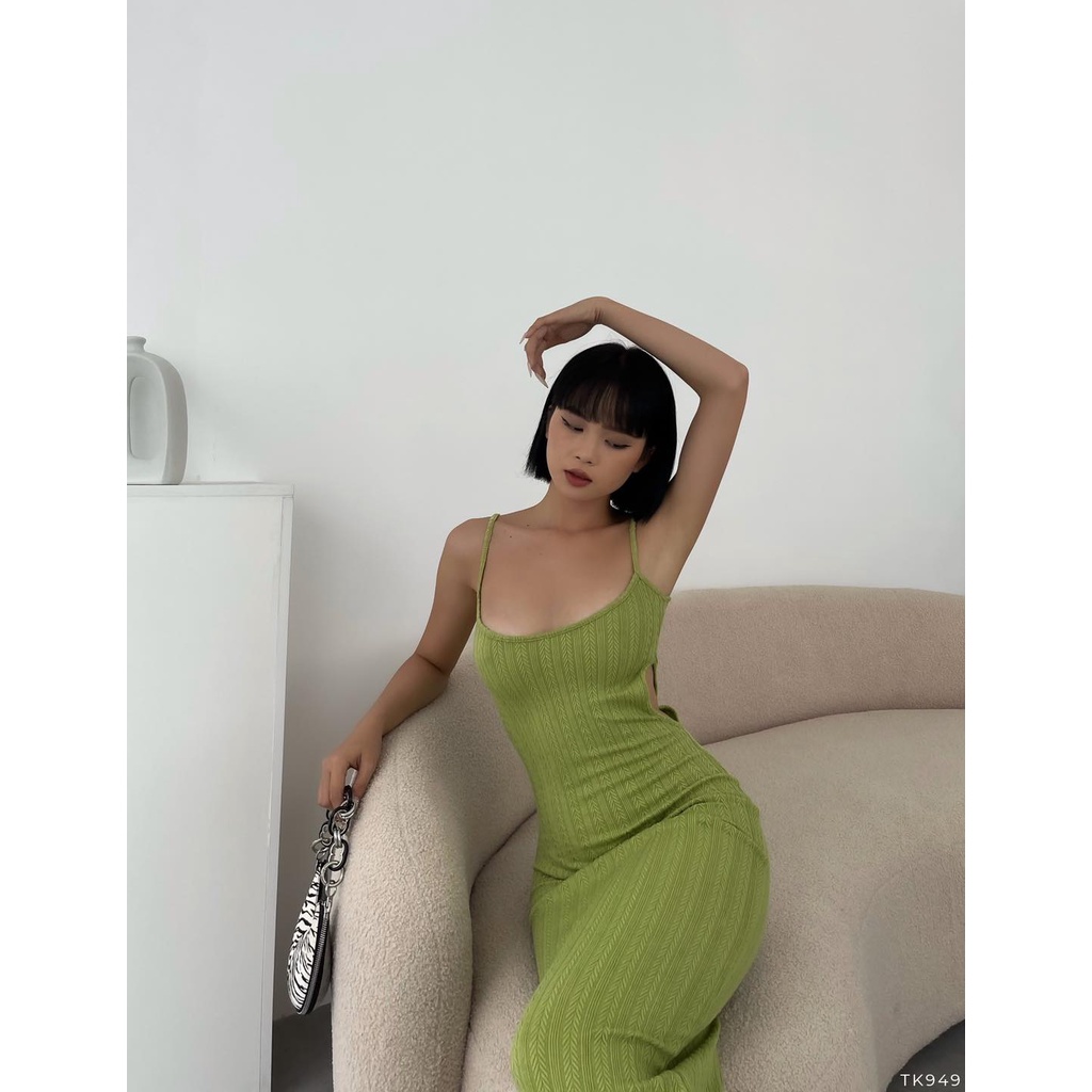 [HÀNG THIẾT KẾ CAO CẤP] Đầm Body Hai Dây Cut Out Eo Siêu Tôn Dáng Màu Xanh Bơ Hot Trend Form Dài