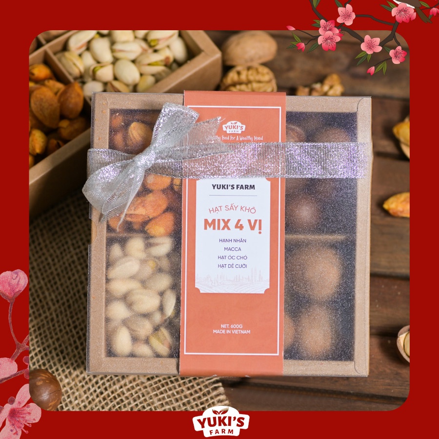 HỘP QUÀ TẾT 2022 SANG TRỌNG - Set Quà Tết Sung Túc Cao Cấp YUKI'S FARM - Set 4 Hạt Dinh Dưỡng