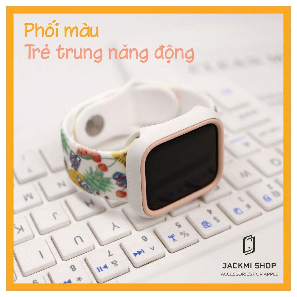 [COMBO 2 MÓN HELLO KITTY] DÂY SILICON HỌA TIẾT CHO APPLE WATCH + ỐP VIỀN RHINOSHIELD CHO APPLE WATCH