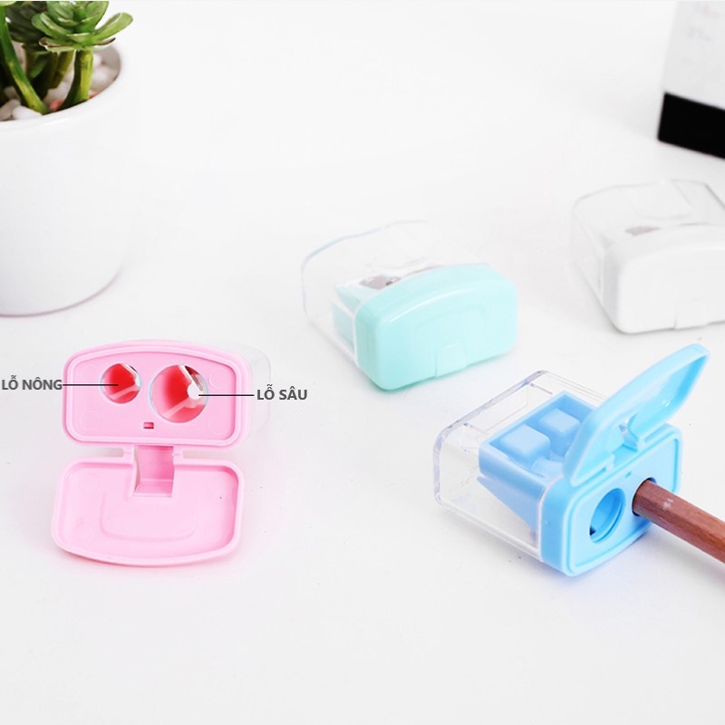 Gọt bút chì chuốt viết chì 2 lỗ DELI gọt được bút chì Kumon và nhiều loại bút chì