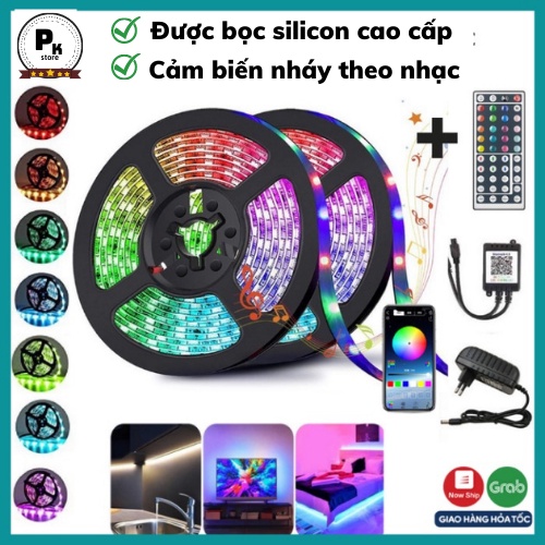 Cuộn dây led RGB dán decor phòng, gồm 16 triệu màu, dây led cảm biến theo nhạc, dây led bọc silicon 