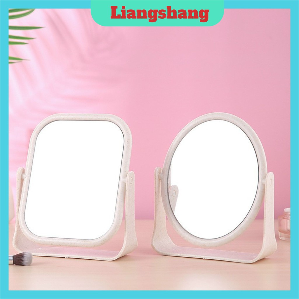 Gương Để Bàn Lúa Mạch ?Freeship? Gương Trang Điểm Để Bàn 2 Mặt Xoay Chất Liệu Bền Chắc