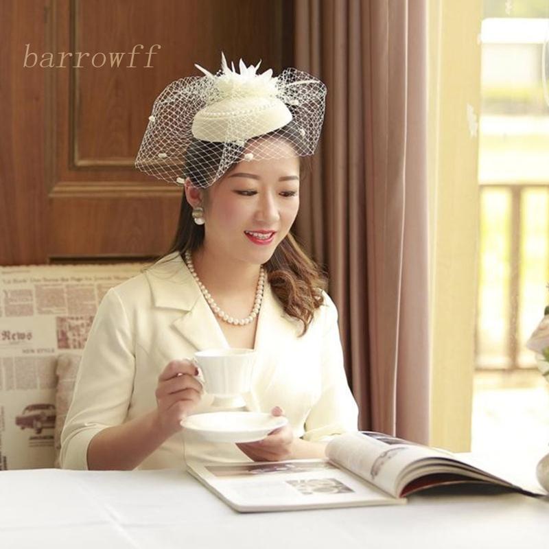 Kẹp Tóc Hình Nón Phối Mạng Che Mặt Lông Vũ Độc Đáo Cho Tiệc Cưới