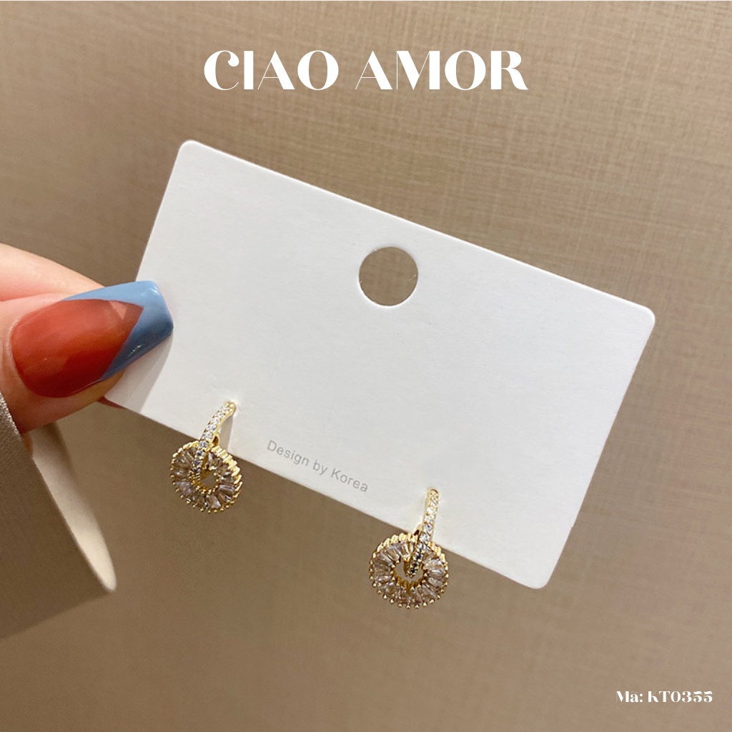 KT0355-Khuyên tai nữ, Bông tai nhỏ bạc 925 đính đá Double wheel Trang sức Ciao Amor