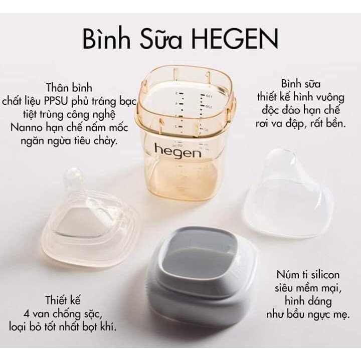 FreeShip- Bình sữa Hegen chính hãng 60ml 150ml 240ml 330ml fullbox, tách set hỗ trợ đổi núm 1 2 3 Y tại HCM