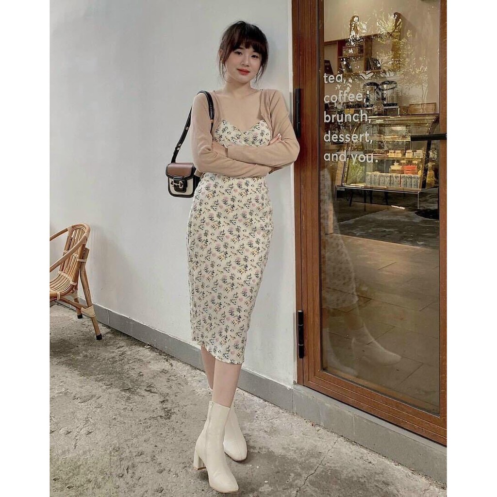 Sét váy hai dây hoa nhí kèm áo khoác cadigan bên ngoài siêu xinh , kèm ảnh thật tại shop , Unisex Store