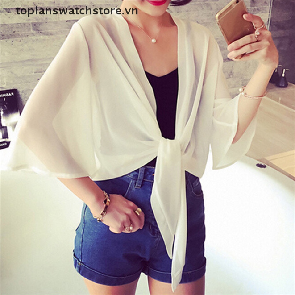 [toplanswatchstore] Áo Khoác Cardigan Chống Nắng Bằng Vải Voan Mặc Ngoài Bikini Đi Biển Mùa Hè Cho Nữ