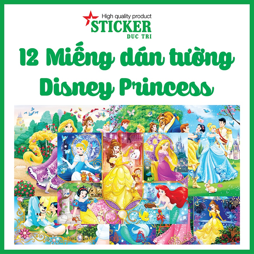 12 Poster Tranh dán tường Hình Công Chúa trang trí nơi học tập, phòng ngủ cho bé gái.