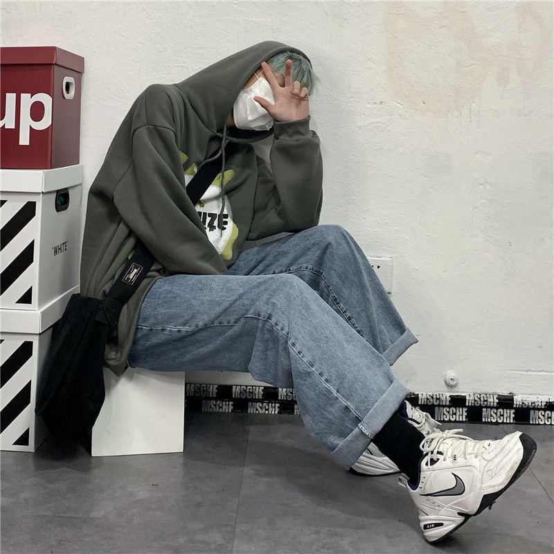 Quần jean ống rộng dáng suông thời trang retro phong cách Hàn Hong Kong cho nam nữ 19YD110