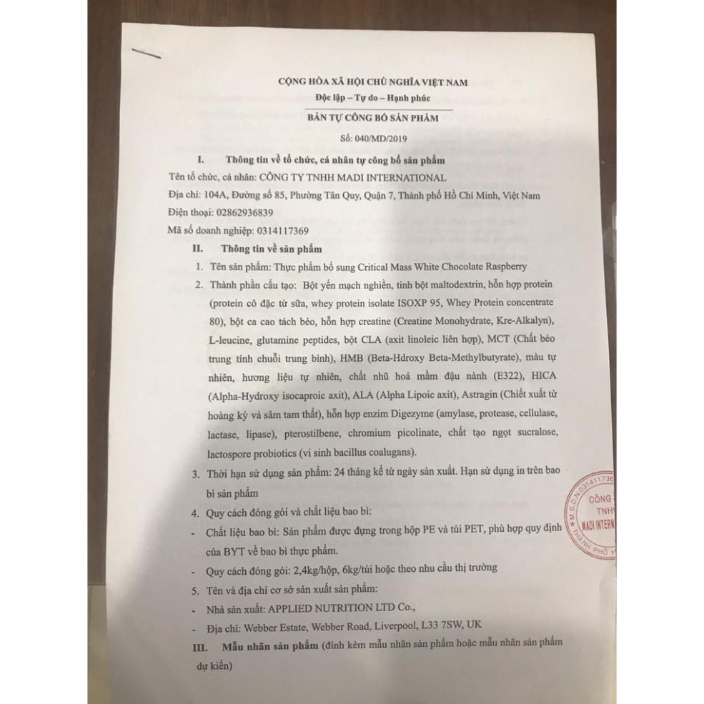 Túi Dùng Thử APPLIED NUTRITION CRITICAL MASS LEAN MASS GAINZ 1KG Sữa Tăng Cân Tăng Cơ