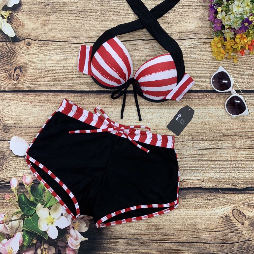 Bikini 2 Mảnh Sọc Đỏ To Đẹp Nhất