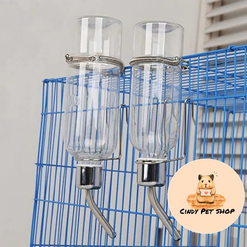 Bình nước 350ml đầu nắp nhôm móc treo lò xo chắc chắn cho Hamster, Thỏ, Bọ, Nhím, Chó, Mèo, Sóc Bông, Sóc Bắc Mỹ...