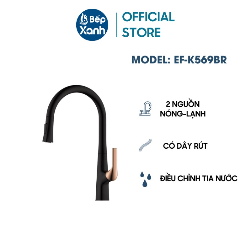 [FREESHIP HCM] Vòi Rửa Chén Nóng Lạnh Ecalite EF-K569BR - Dây Rút - Màu Đen