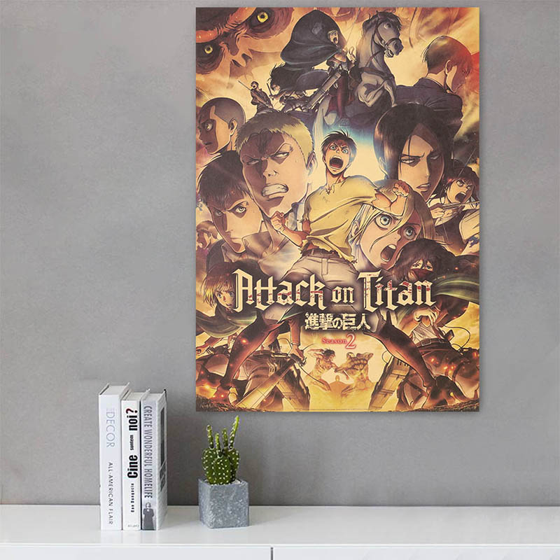 Poster Phim Attack On Titan Phong Cách Retro Trang Trí Quán Cà Phê / Nhà Hàng