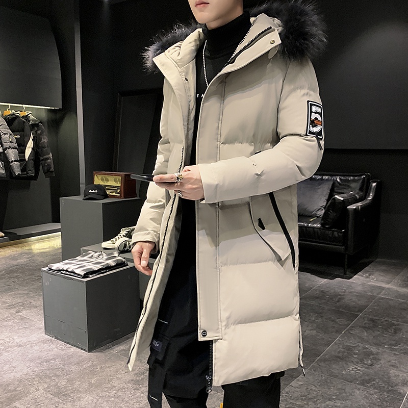 Áo phao nam đại hàn mũ lông dáng dài hàng quảng châu siêu dày