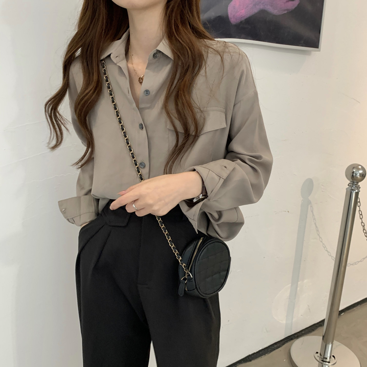 Áo Sơ Mi Tay Dài Dáng Rộng Màu Sắc Đơn Giản Phong Cách Retro Hàn Quốc