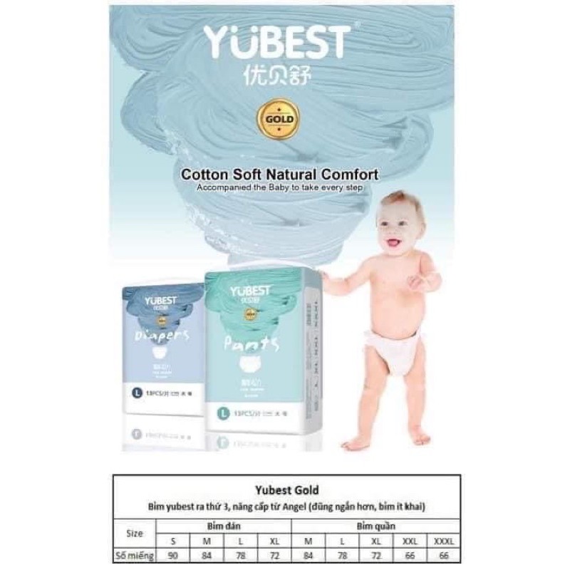 Bỉm Yubest Gold bỉm dán/Quân: S90/M84/L78/XL72/XXL66