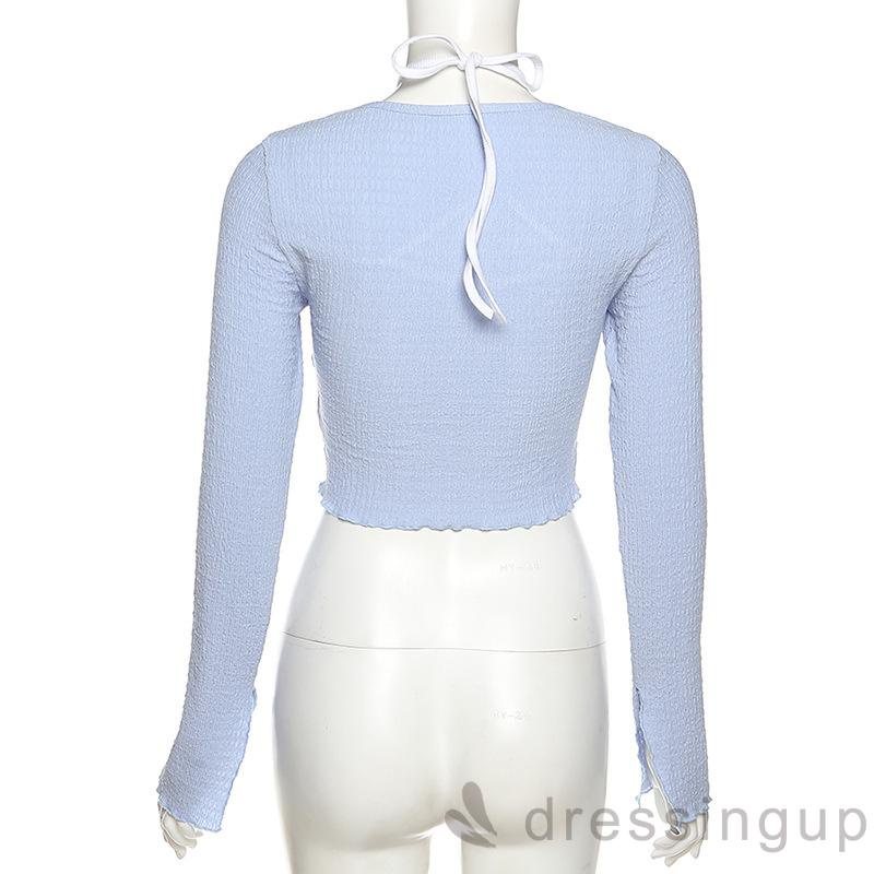 DRESSINGUP-Áo tay dài giả hai lớp phối màu trẻ trung sành điệu cho nữ